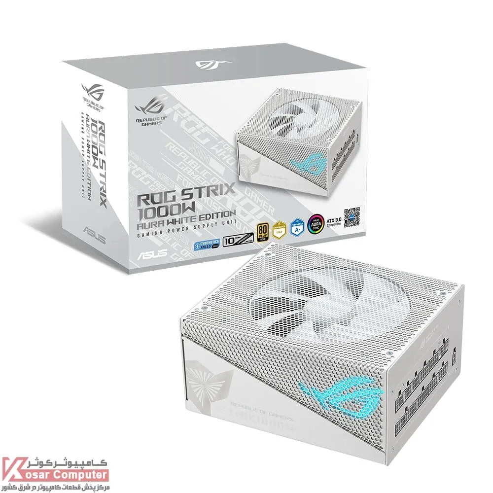 پاور ایسوس سفید 1000 وات فول ماژولار مدل ROG STRIX 1000W Gold Aura WHITE