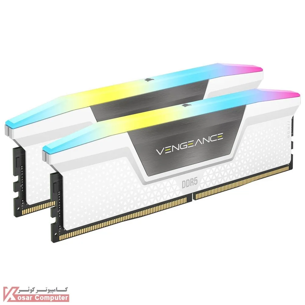 رم کورسیر 32 گیگابایت سفید (2×16) دو کانال DDR5 5200 مدل Vengeance RGB CL40